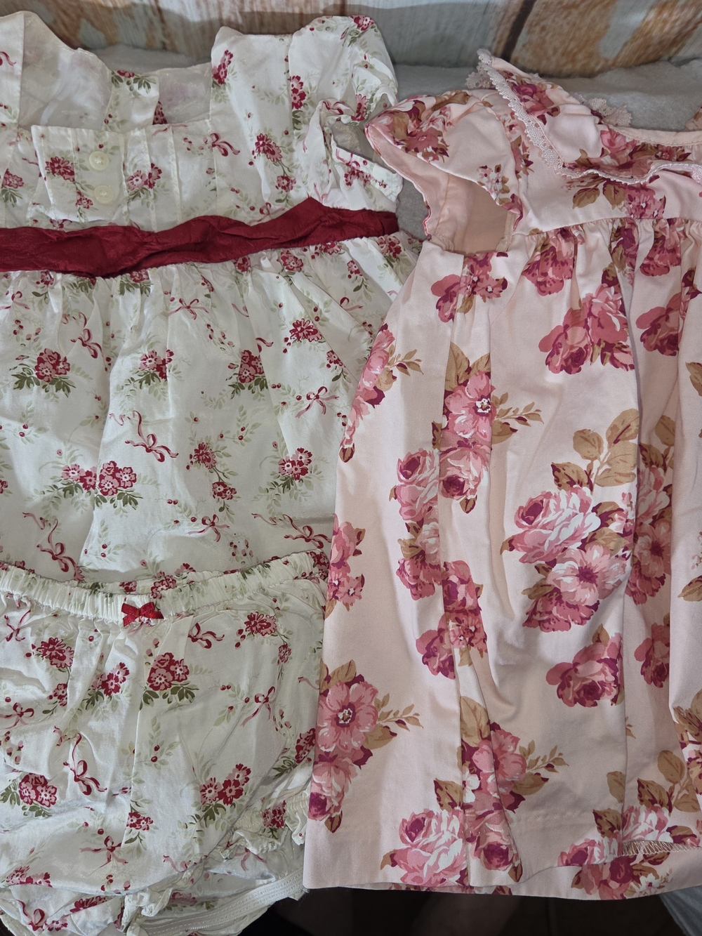 2 Janie & Jack Dresses. Floral Pink & Cream Girls' Dress Set.  3-6m
